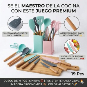 🏆 Set Utensilios Silicona & Madera Pro Calidad Profesional a tu Alcance ✨